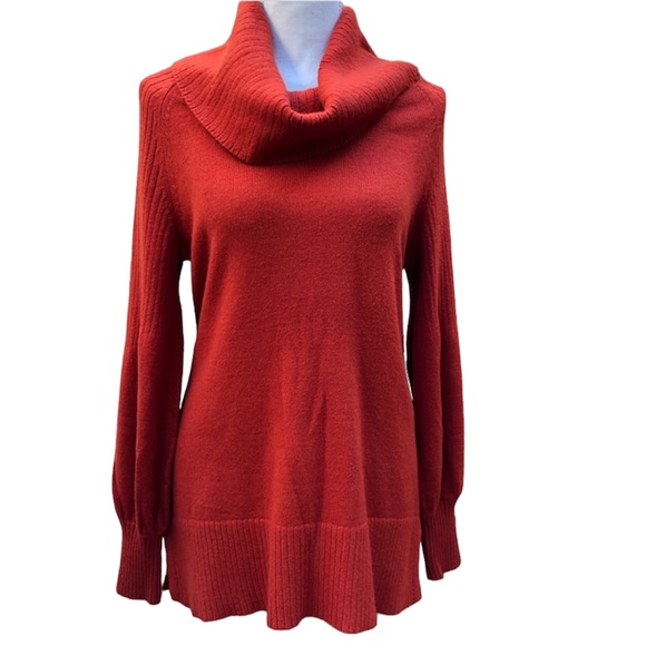 Anthropologie Puff Sleeve Turtleneck Sweater Vibrant Rust NWT Women’s Size XS - Picture 1 of 6